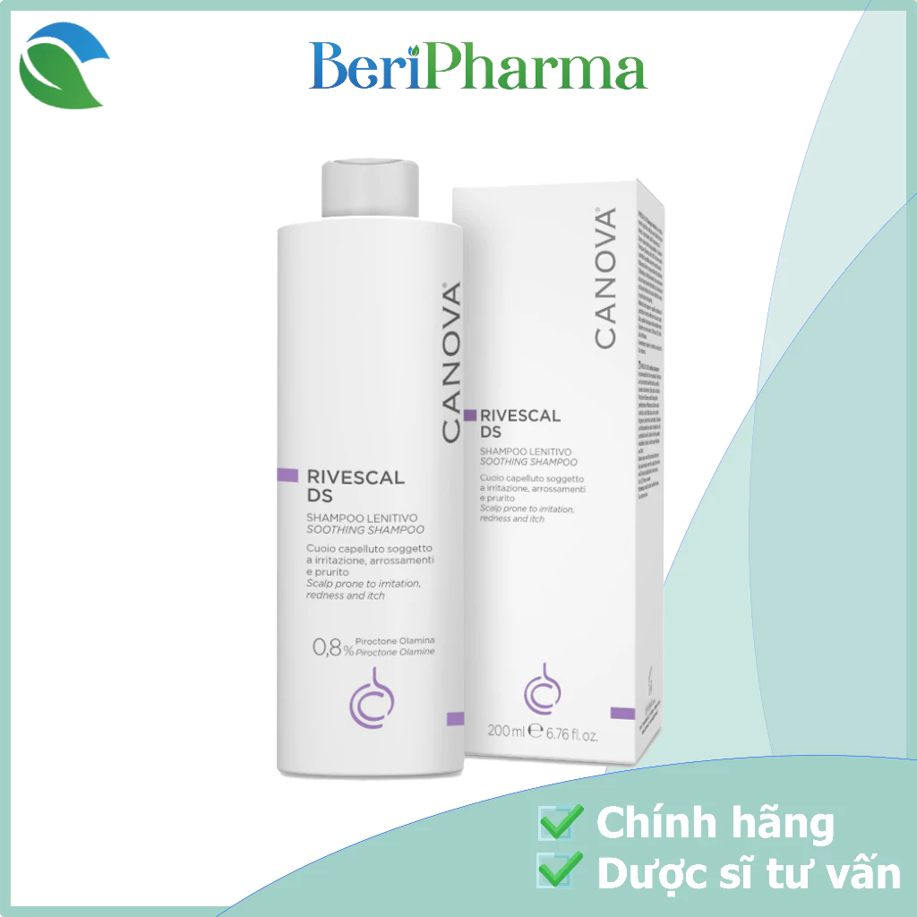 Canova Dầu Gội Giảm Nấm Dịu Nhẹ Cho Da Kích Ứng, Da Gàu Rivescal DS – Soothing Shampoo 200ml