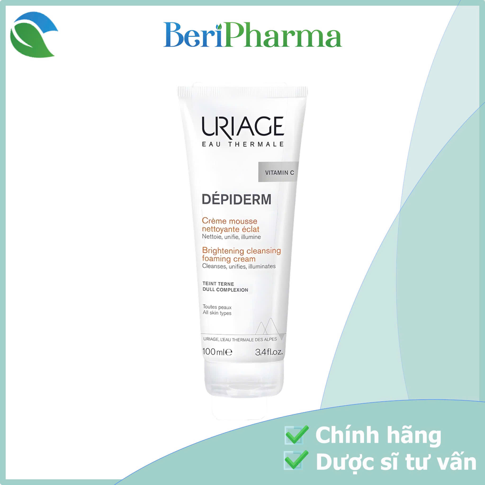 Uriage Sữa Rửa Mặt Sáng Da Dạng Bọt Dépiderm Mousse Nettoyante Éclat 100ml