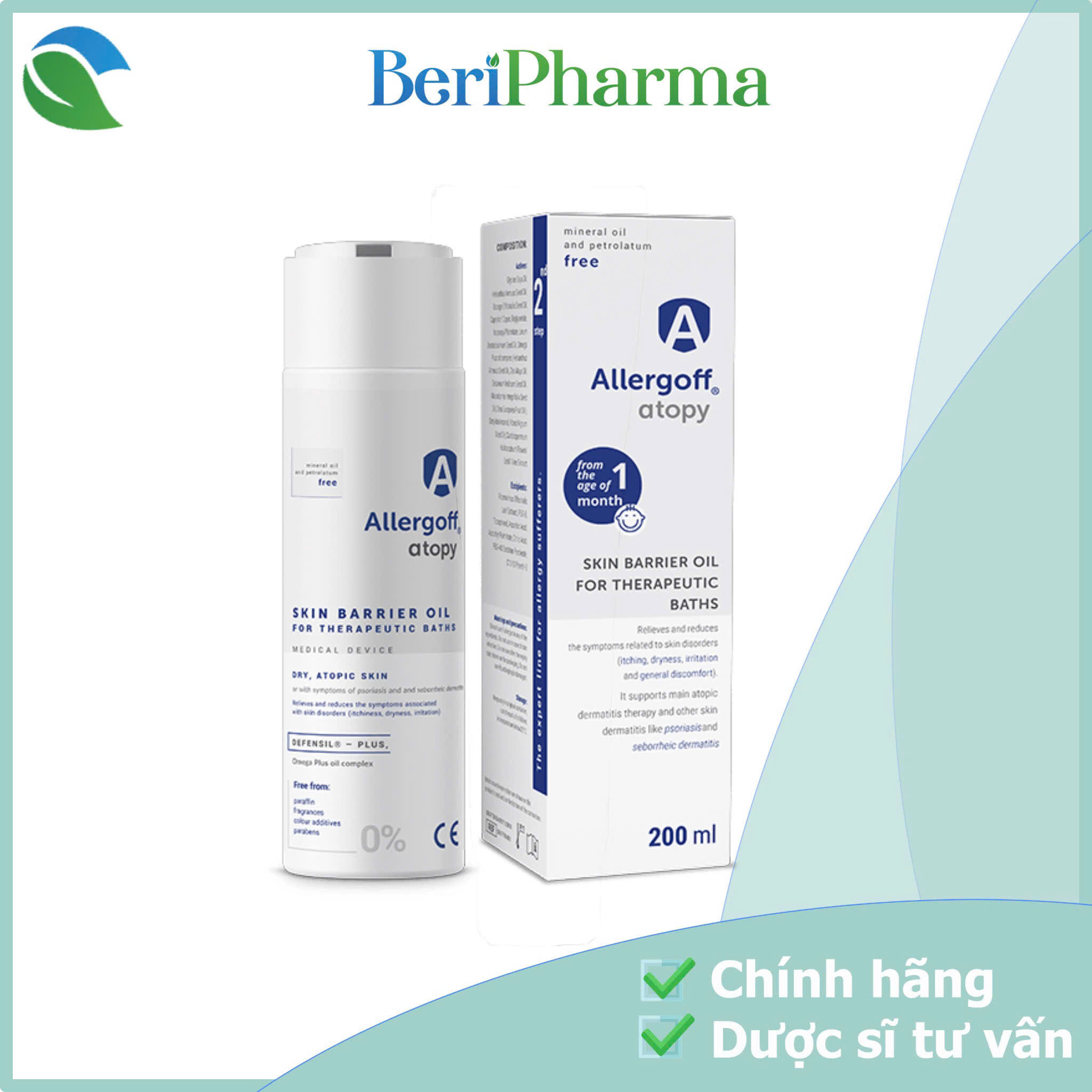 Allergoff Dầu Tắm Dưỡng Ẩm Và Làm Dịu Da Skin Barrier Oil For Therapeutic Baths 200ml