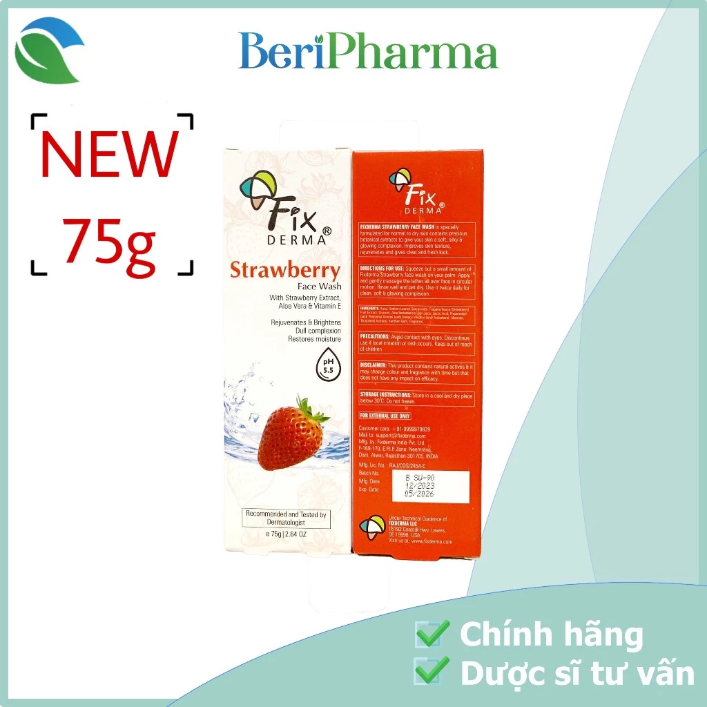 Fixderma Sữa Rửa Mặt Trẻ Hóa Da Strawberry Face Wash 75g