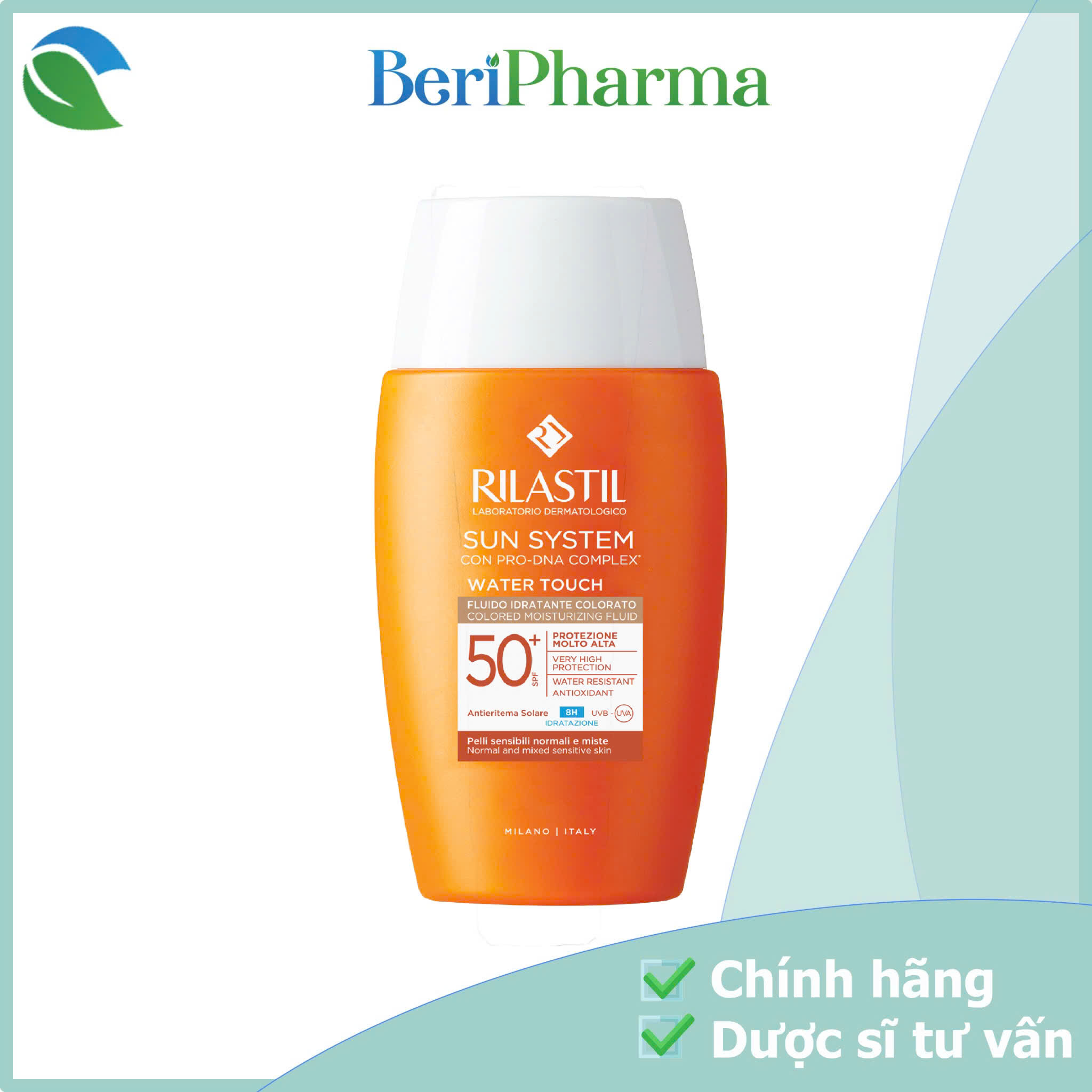 RILASTIL Kem Chống Nắng Cấp Ẩm Dạng Sữa Sun System Water Touch Tinted Moisturising Fluid SPF 50+ 50ml